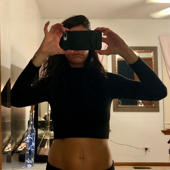 naked wardrobe long sleeve  high neck black crop top - Picture 4 of 4